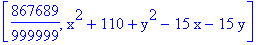 [867689/999999, x^2+110+y^2-15*x-15*y]